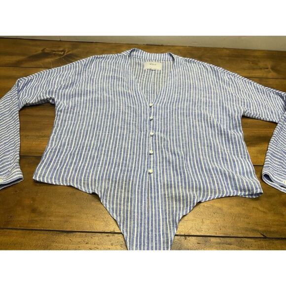 RAILS Womens Medium Val Belmont Stripe Shirt Tie Front Linen Blend Top Blouse - Picture 5 of 14